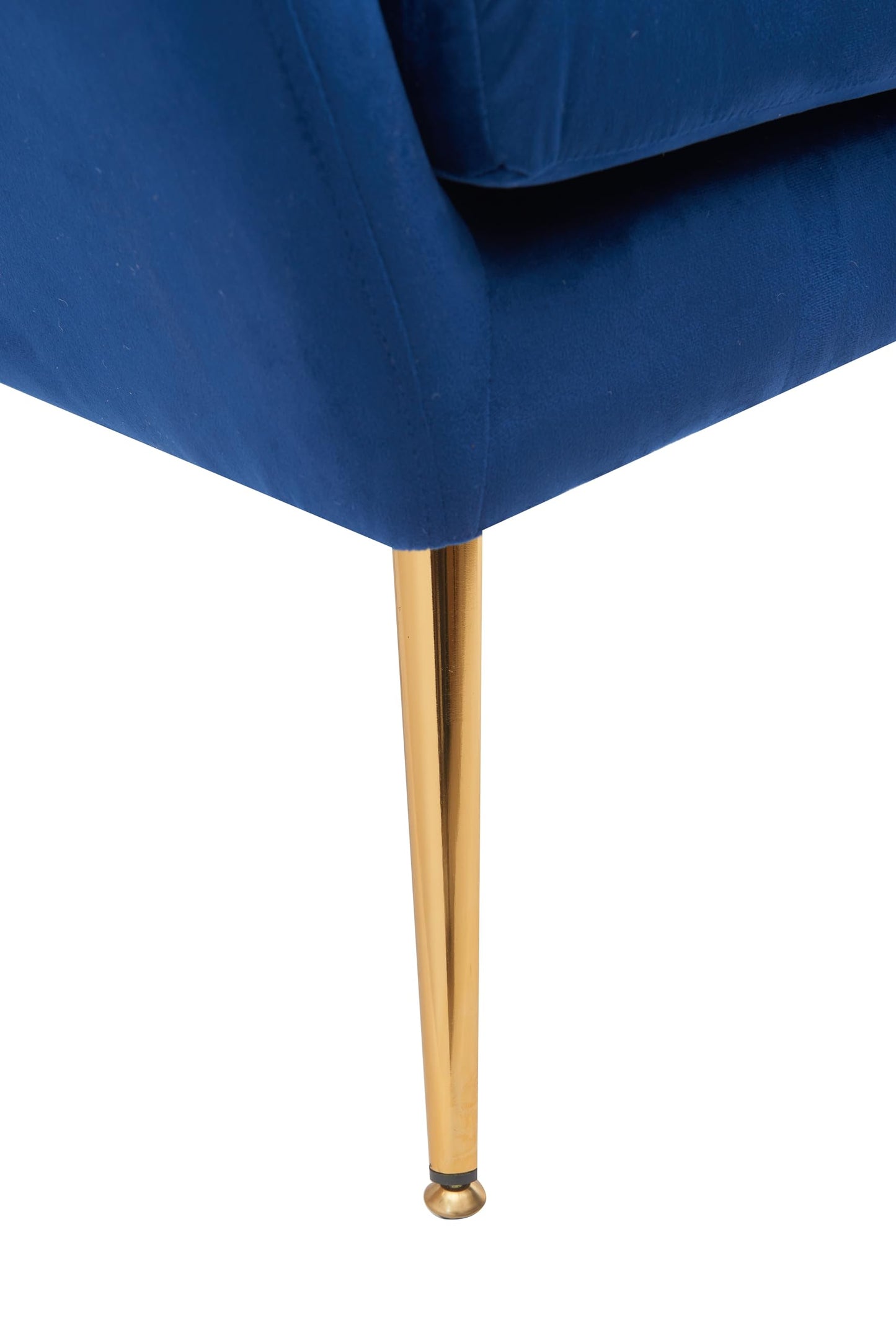 Container Furniture Direct Modern Chic Mid-Century Velvet Accent Armchair for Living Room, Bedroom, or Home Office, Button-Tufted Wingback Design with Gold Flared Legs, Navy Blue