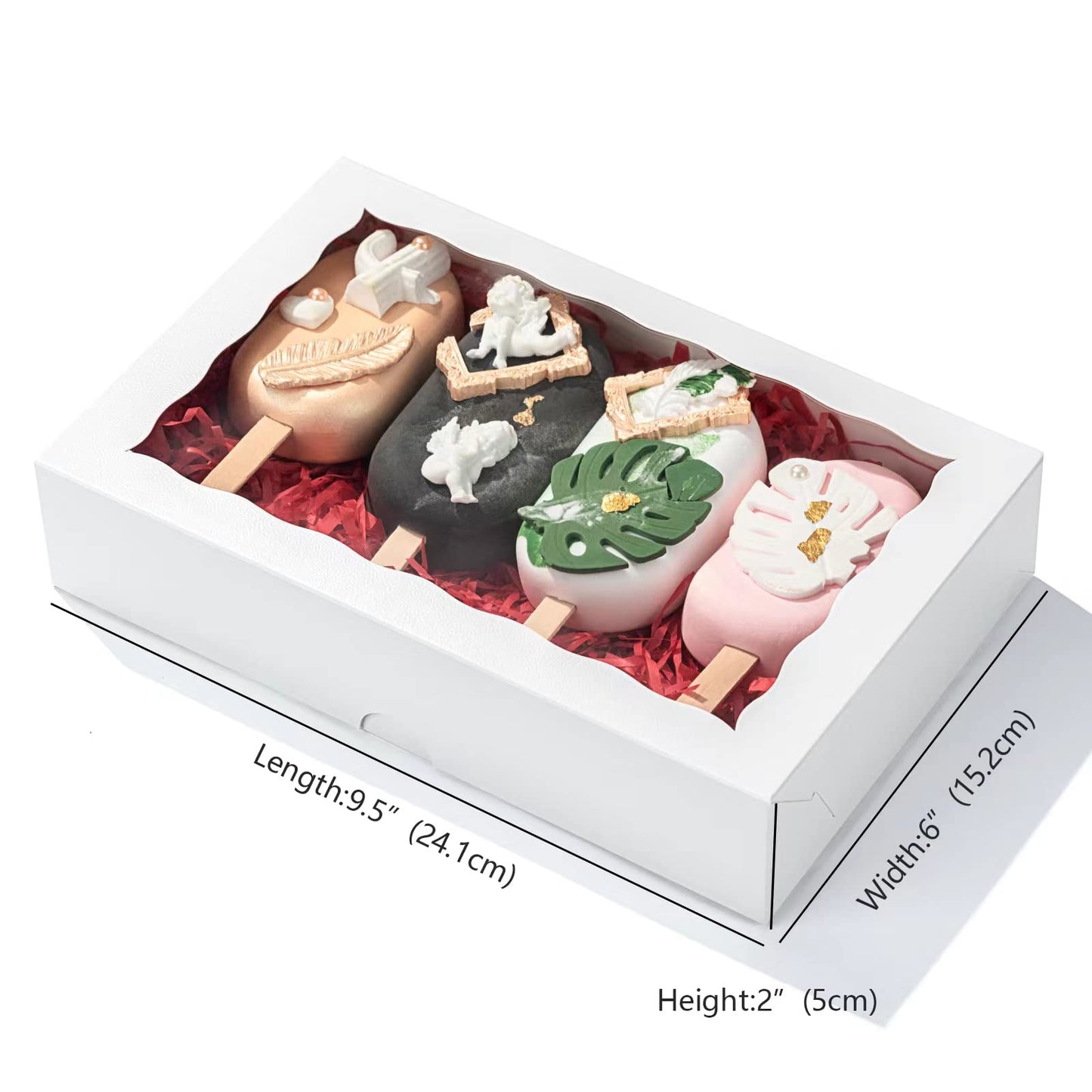 SLShePack 24 PCS 9.5" x 6" x 2" Bakery Boxes with Window for Cookies, Cakesicle, Chocolate Bomb, Macaron, Chocolate Covered Strawberries and Pretzel Rods