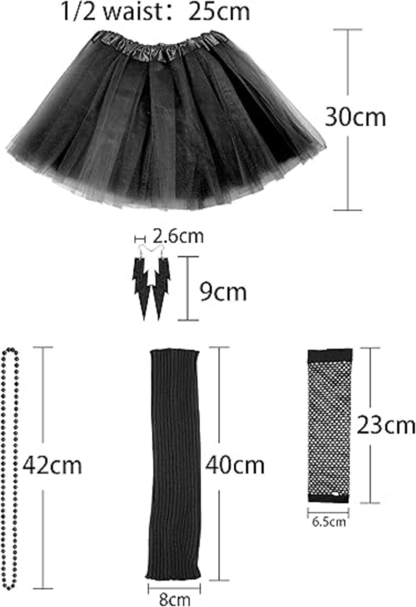 Tatuo 80s Accessories Costume Outfit for Women Leg Warmers Headband Tutu Skirt Gloves Earrings Necklace(Black)