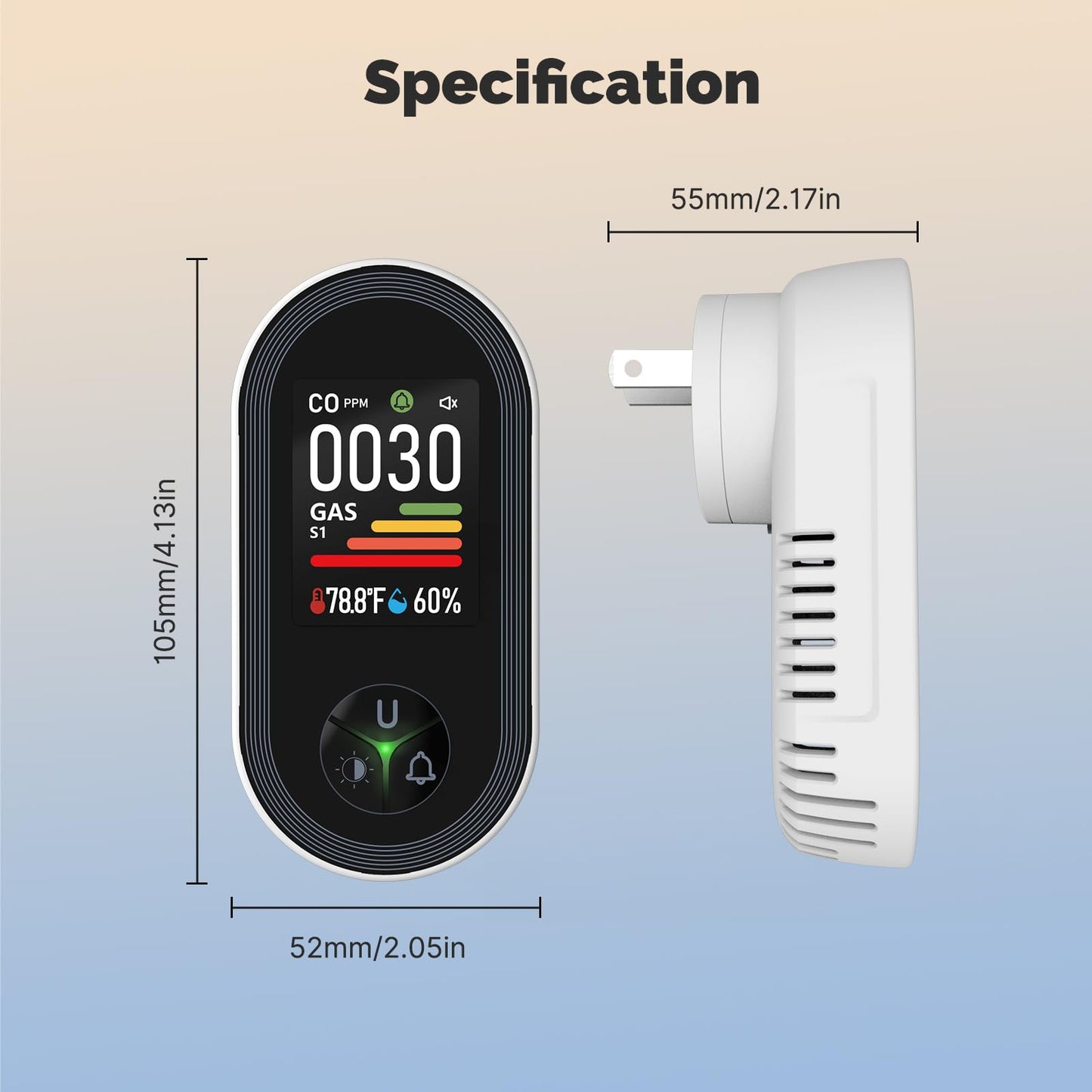 MOES 4-in-1 Carbon Monoxide & Gas Detectors Plug in, with Real-Time Temperature & Humidity Display, Alarm for Natural Gas