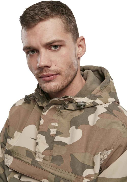 Brandit Individual Wear Men's Fleece-Lined Quarter Zip Windbreaker Pullover - Lightweight Weatherproof Casual Outdoor Jacket, Light Woodland, XX-Large