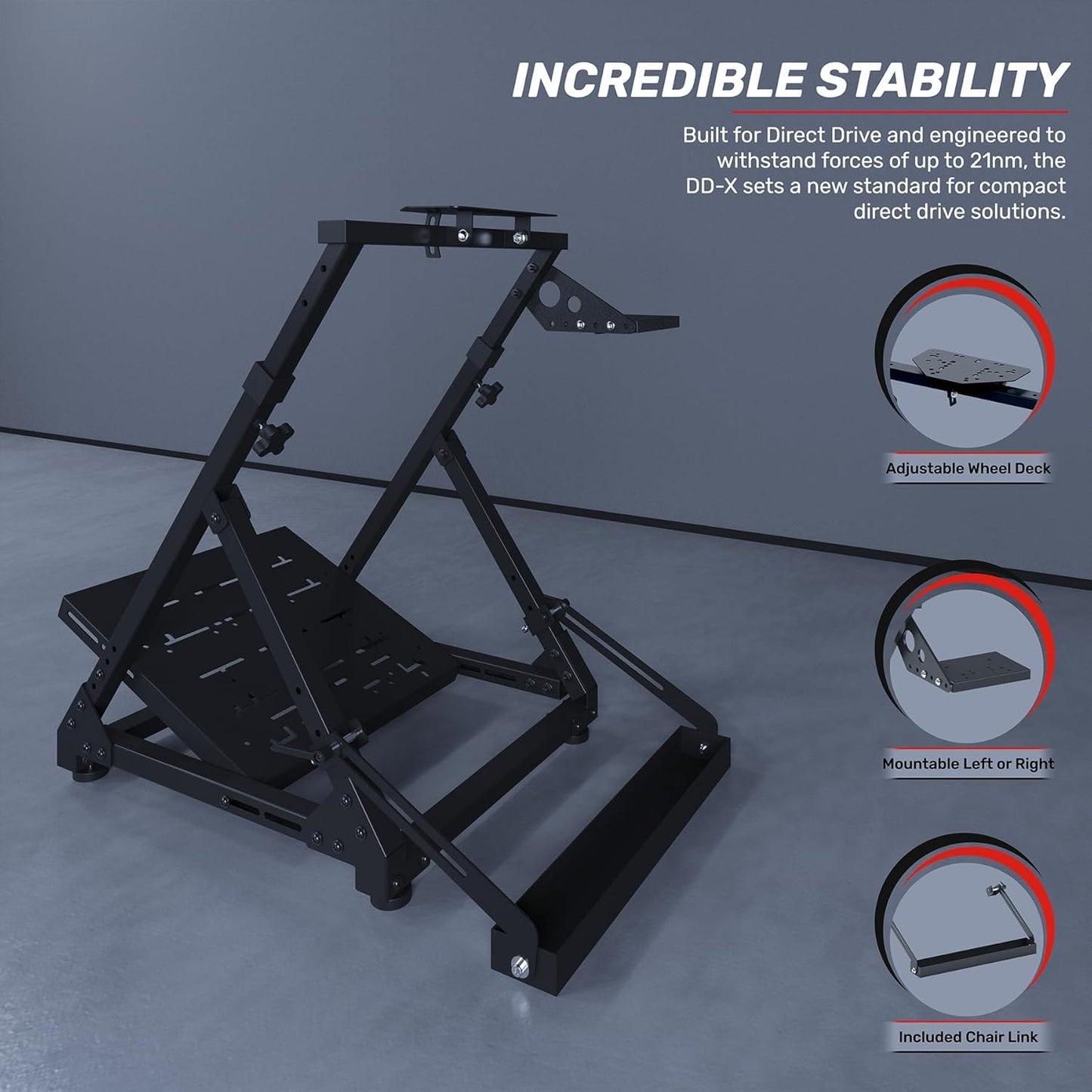 GT OMEGA DD-X Wheel Stand - Provides Incredible Stability, Angle & Height Adjustment, Includes an Adjustable Gear Shifter Mount