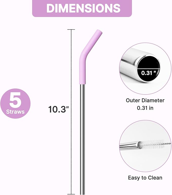 Metal Straws Reusable for 20oz YETI Tumbler Mug- 8.5" Stainless Steel Replacement Straws with Silicone Tips for 20 oz Cup, 1 Portable Bag