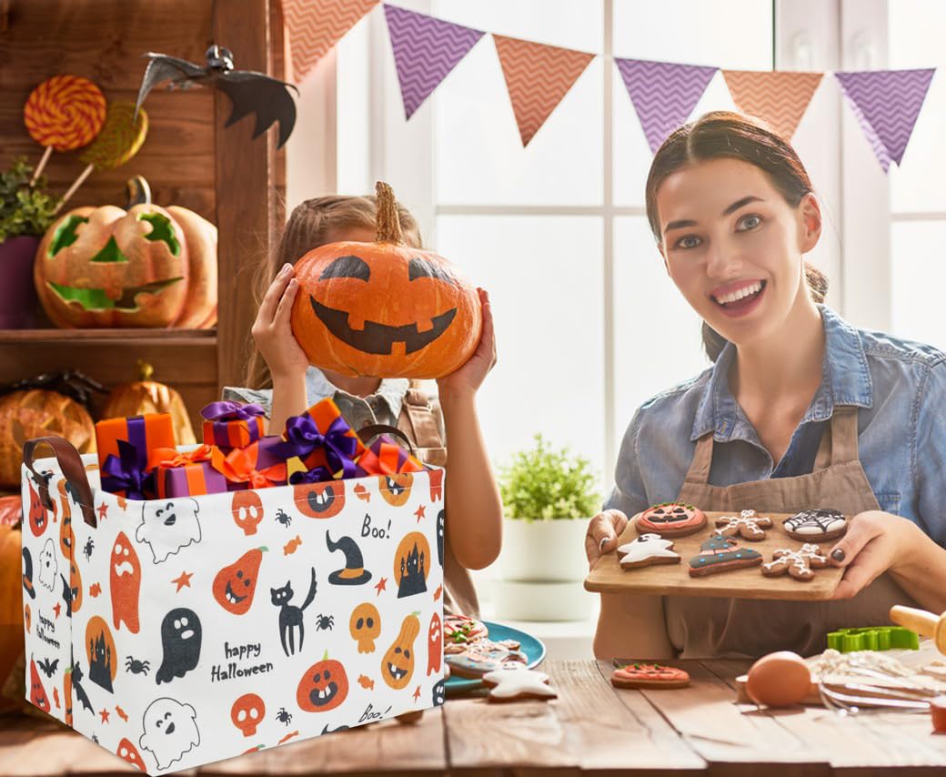 HIYAGON Trick or Treat Basket for Boys and Girls - Pumpkin Basket for Halloween Parties - Cute Storage Bin Organizer Box - Rectangular Room Decor