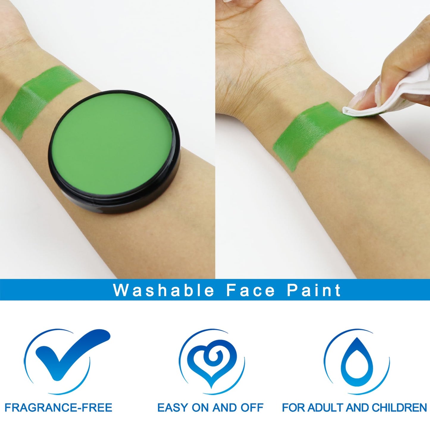 MEICOLY Light Green Face Body Paint,Washable St Patricks Day Face Paint Accessories,Green Makeup Face Painting for Adults and Ki