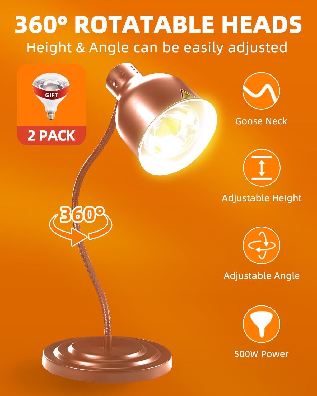 Food Heat Lamp: [Rapid-Heating Bulbs Included] [Steady Heating] Commercial Food Warmer Lamp, Electric Heat Lamp for Food Catering Food Warming Lamp for Buffet Parties (Painted Copper, 32" (1-Head))