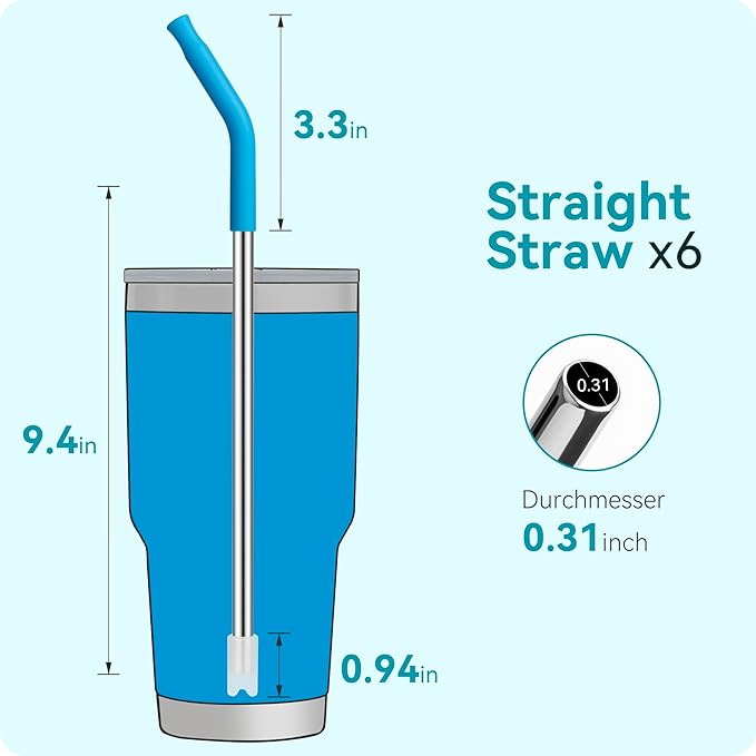 2 PCS 30oz Reusable Straws for 30oz Stanley Cup & 24oz Tumblers, Stainless Steel Drinking Straw with Anti-Clank Silicone Bottom, Fits Most Medium-Size Mugs