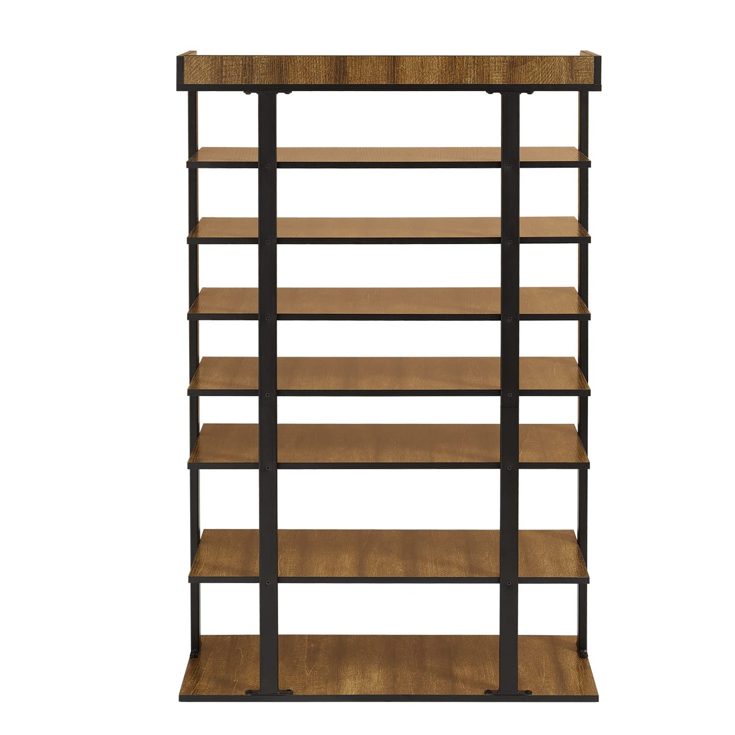 Mondeer Free Standing Shoe Rack, 8 Tier Tall Organizer Shelf for 24 Pairs for Entryway Hallway, Industrial Style Wooden Metal 11" D x 27.6" W x 44.5" H Inches (Rustic Brown)