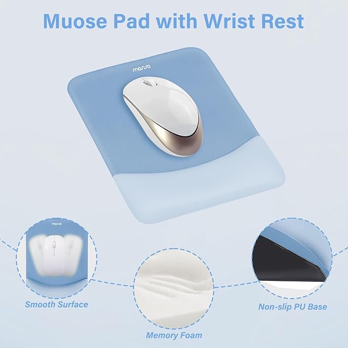 MOSISO Wrist Rest Support for Mouse Pad&Keyboard Set, Rectangular Ergonomic Mousepad Non-Slip Base Home/Office Pain Relief&Easy Typing Pad with Neoprene Cloth&Raised Silicone Lining, Stone Blue