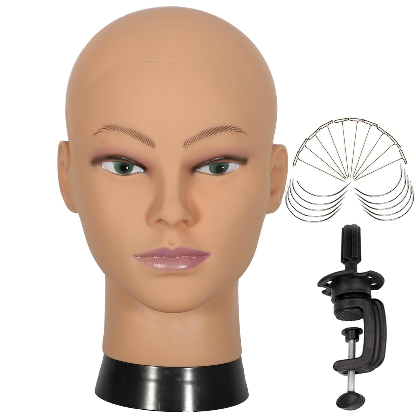 simnient Bald Mannequin Head Stand Professional Cosmetology Wig Training Head for Wig Making and Display Hat Glasses Scarf Jewel