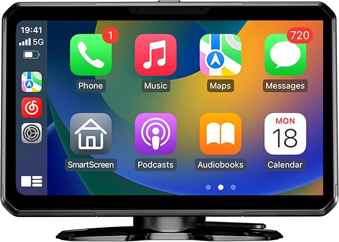 Wireless CarPlay Screen 7" with Voice Contro, Portable Car Stereo with Apple CarPlay, Bluetooth 5.0,Mirror Link,GPS Naviga...