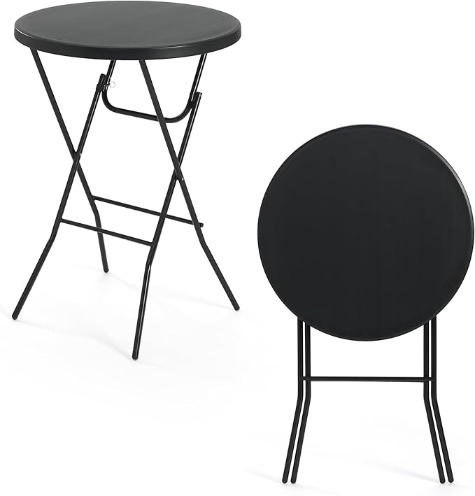 Winlice 32'' Round Folding Table, HDPE Portable Bar Height Table with Removable Legs for Indoor Outdoor Wedding Event, Gathering, Parties, Commercial Events, Black