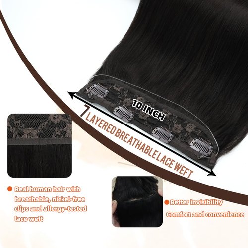 Invisible Wire Hair Extensions Real Human Hair - 20 Inch 80G Natural Black Transparent Fish Line Clip-Ins Hair Piece, 100% Remy Human Hair Extensions for Women