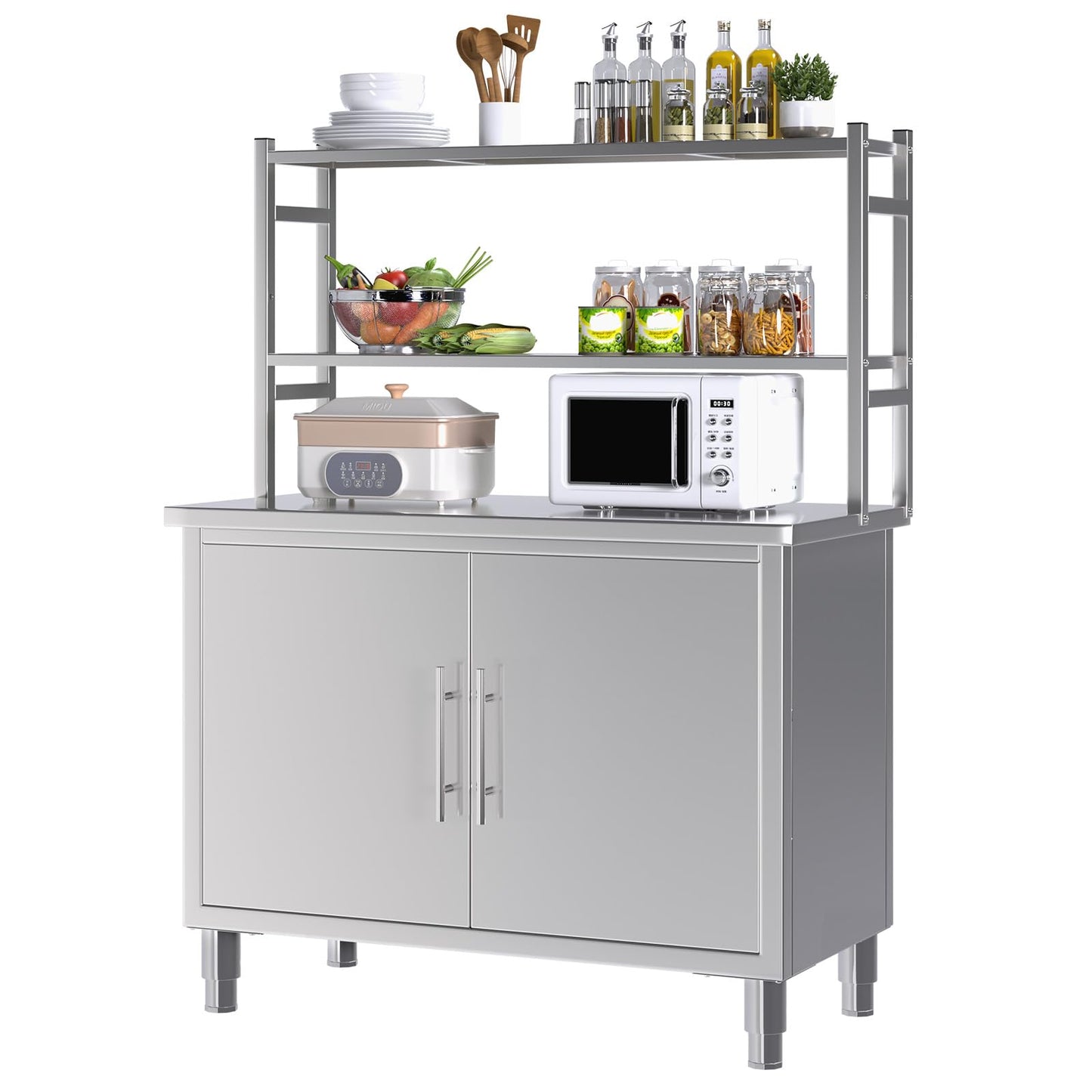 JFHID Stainless Steel Table with Cabinet 40"x20" Prep Worktable for Commercial Kitchen Steel Countertop with Adjustable Tier & Cabinet Shelf Work Table Workbench for Home Restaurant