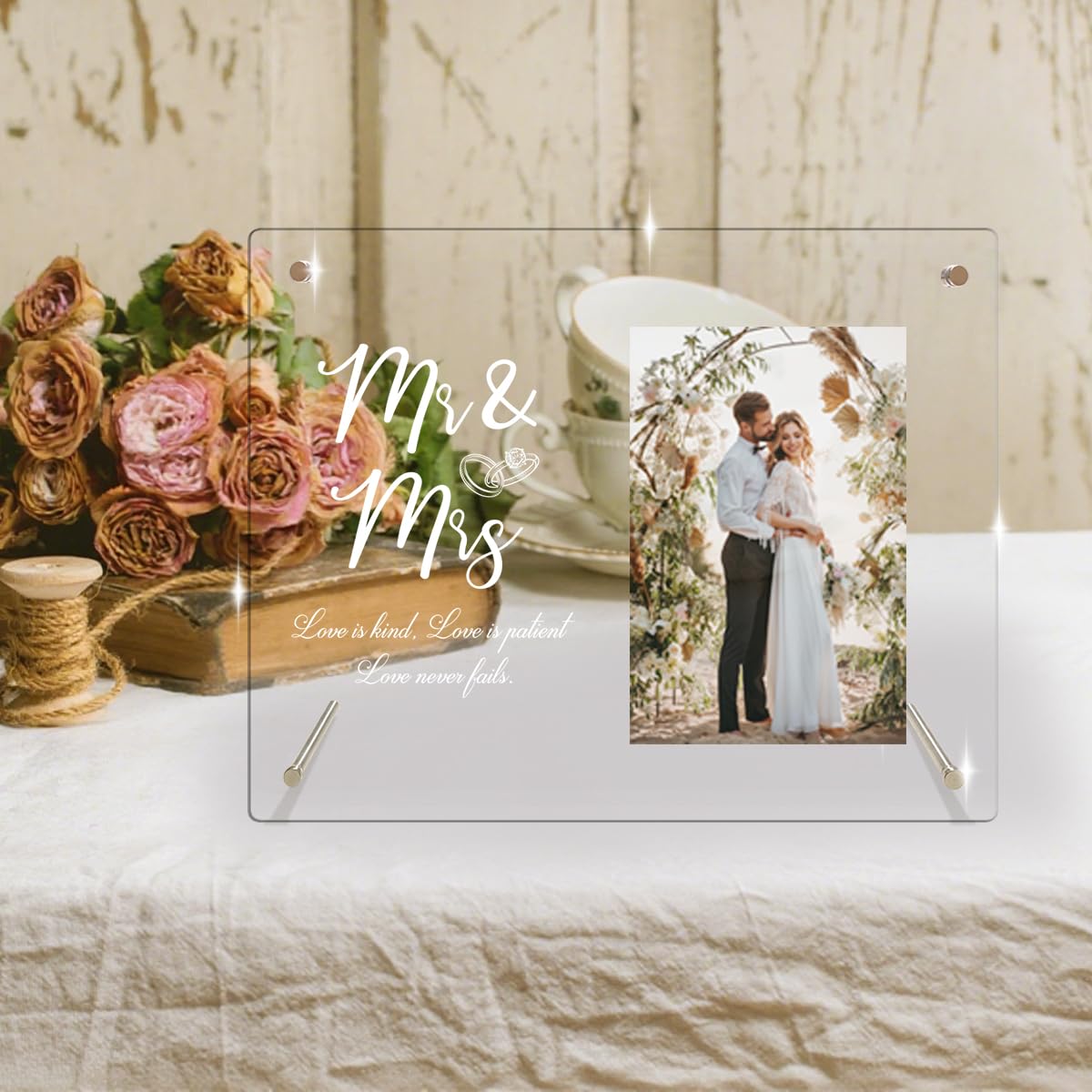 Wedding Picture Frame, Wedding gifts for couples 2025, Wedding Gifts for Newlyweds, Bridal Shower Gift, Mr and Mrs Photo Frame Gift, Personalized Keepsake Engaged Frame Bedroom Acrylic Decor