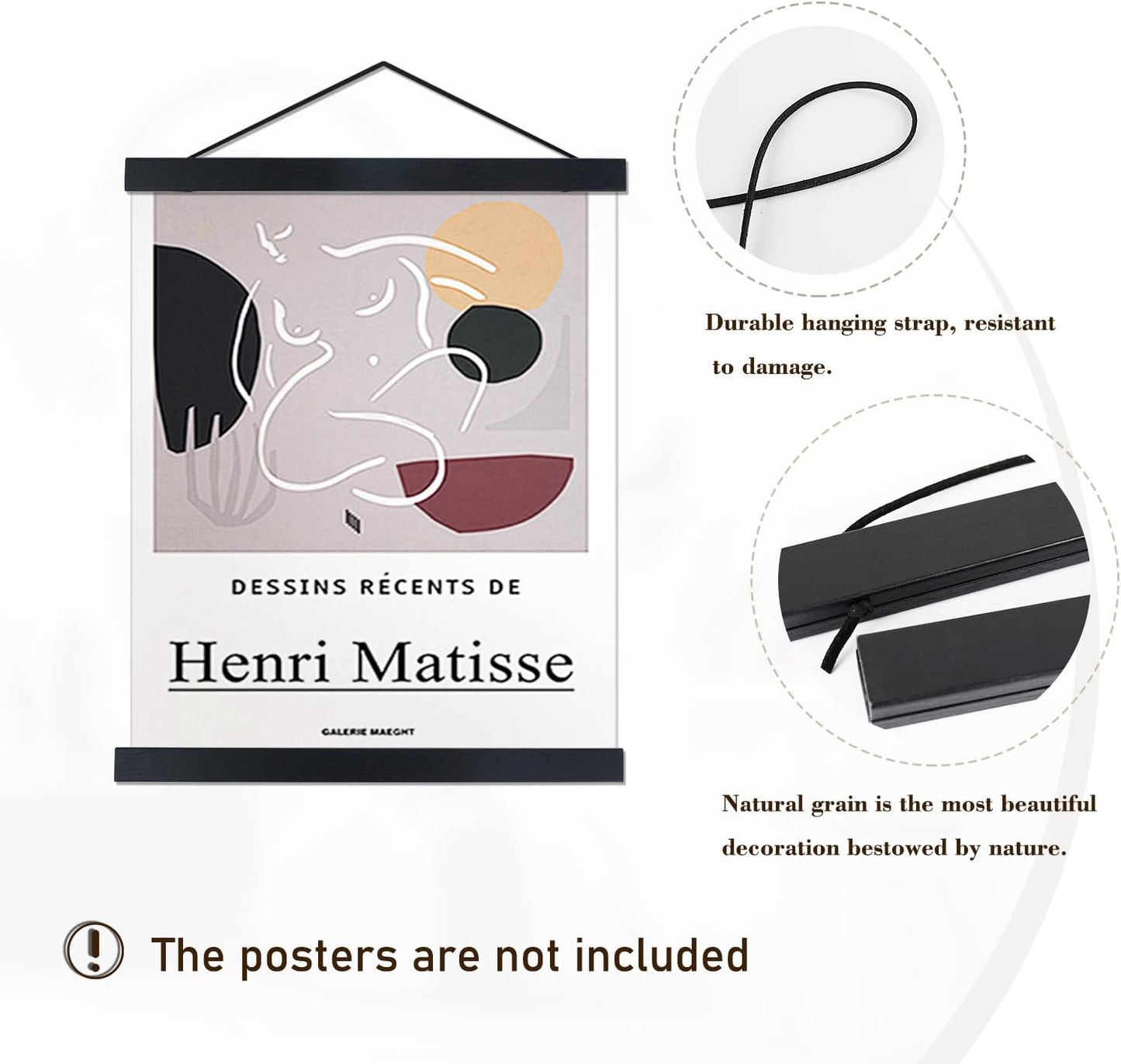 Artmag Magnetic Poster Hanger Frame, 35x25 35x24 35x48 Light Wood Wooden Magnet Canvas Artwork Print Poster Hangers Frames Hanging Kit (Black, 35")