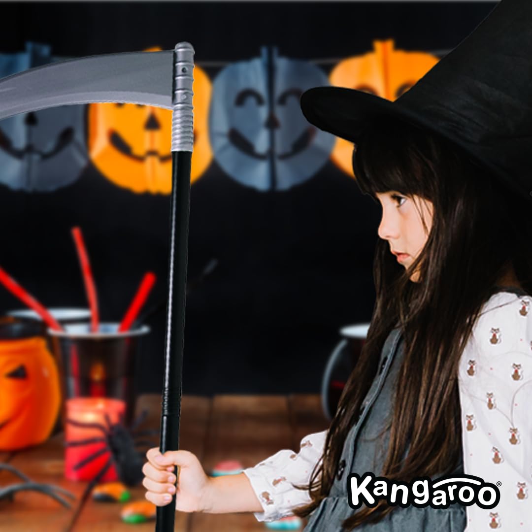 Kangaroo Grim Reaper Scythe Weapon – Prop for Halloween Parties – 40-inch Long Sickle for Kids and Adults – Halloween Weapons Grim Reaper Costume Scythe Prop – Plastic Scythe Toy