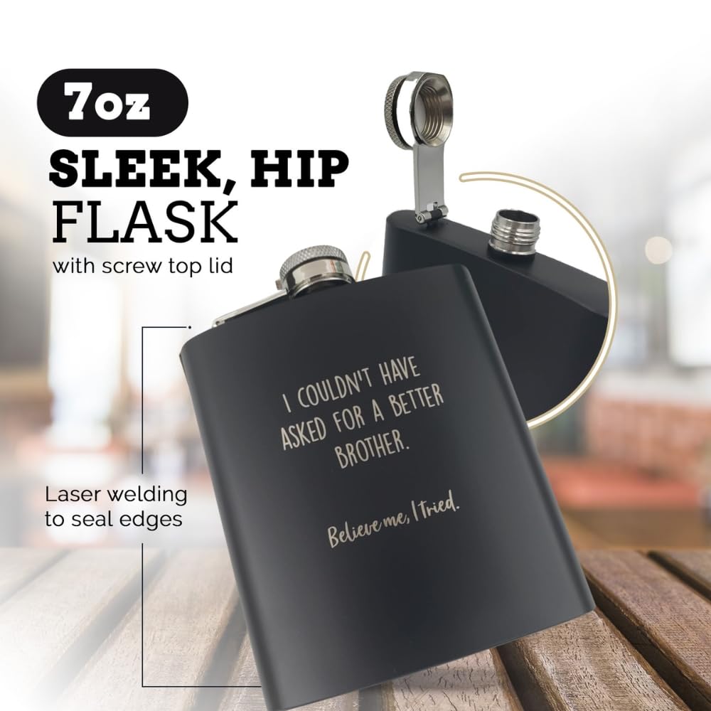 Birthday Gifts for Brother Adult, Brother Gifts from Sister Funny, Brother of the Bride Gifts, Gifts for Brothers, Funny Gifts for Brother, Gag Gifts for Brother, Better Brother I Tried Flask