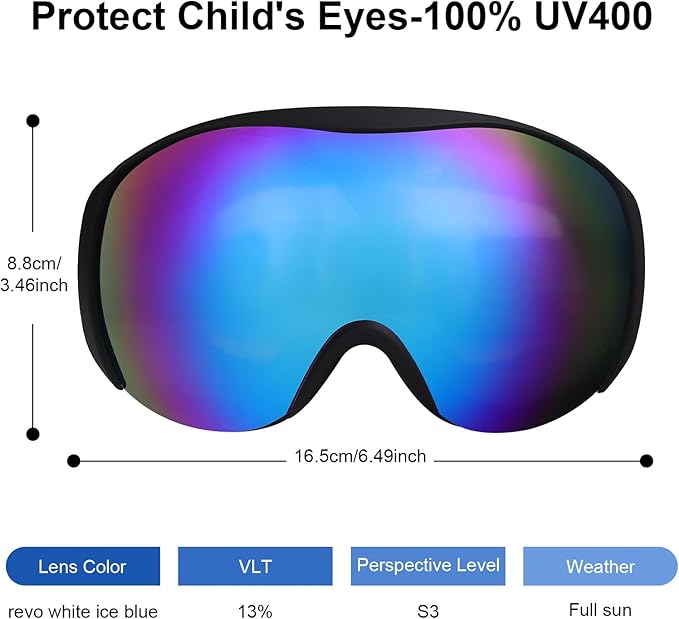 OTG Kids Ski Goggles Kids Snowboard Goggles for Boys Girls Toddler Youth Kid Snow Goggles Anti-Fog UV400 Protection