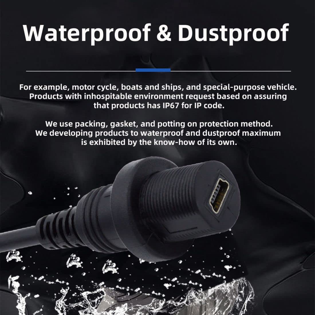 Chenyang Mini Usb 5Pin Flush Mount Male To Female Extension Cable For Car Dashboard Panel Mount Waterproof Dustproof