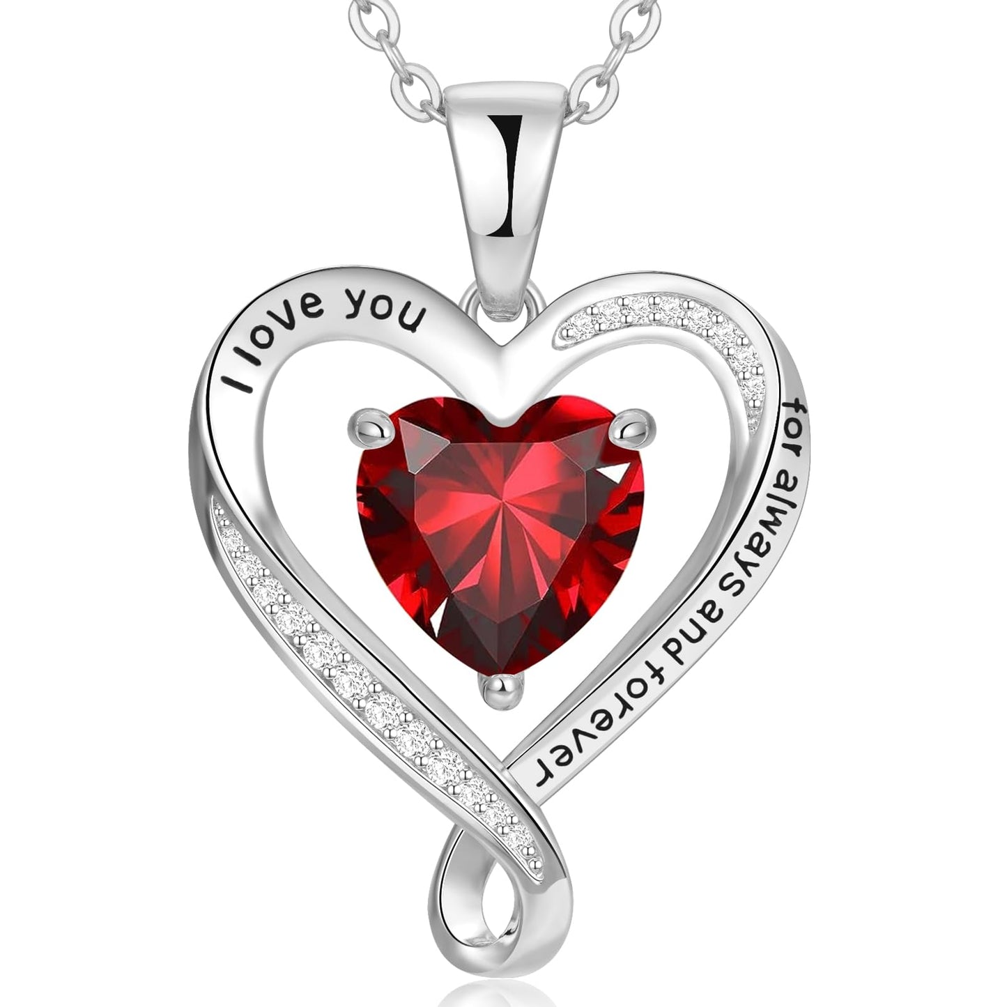 Zifeel Infinity Heart Birthstone Necklaces for Women, S925 Sterling Silver I Love You Necklace, Anniversary Wedding Gift for Wife Her Mom Grandma, Birthday Christmas Valentines Mothers Day Jewelry