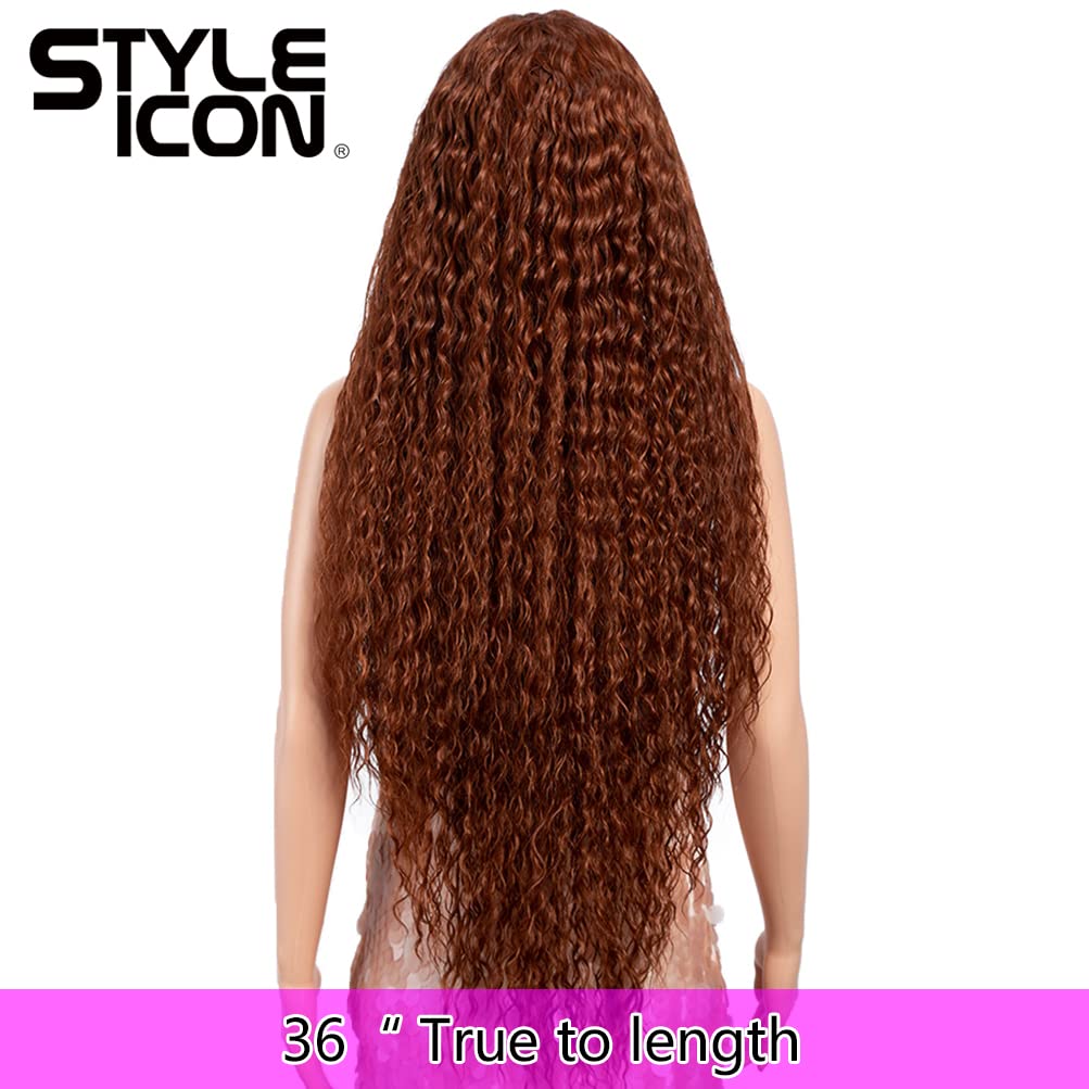 Style Icon 36 Easy-360 Lace Wigs 13x6 Free Part 13x6 Lace Frontal Wigs Super Long Curly Wig Synthetic Wig (36 Inches, 130T)