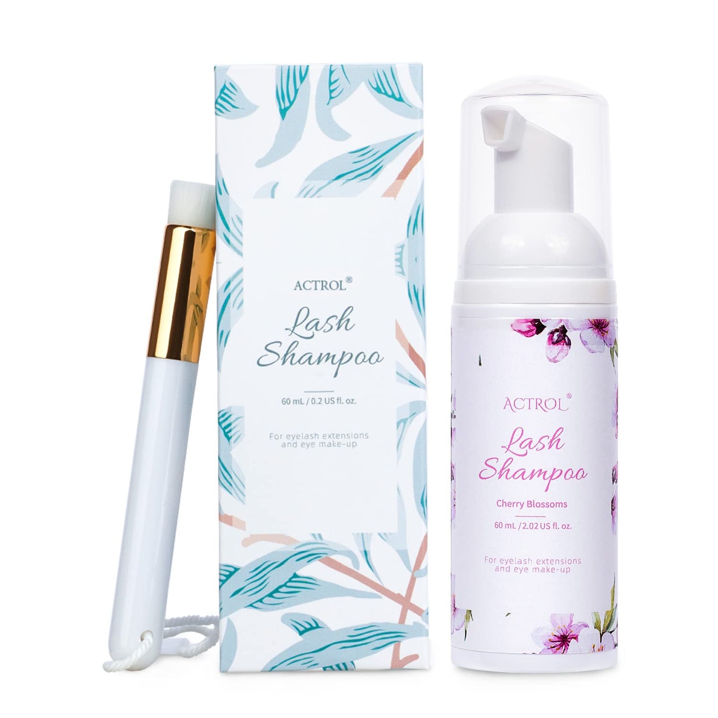 ACTROL Eyelash Extension Cleanser 60ML Natural Lash Extension Shampoo Cherry Blossom Professional Eyelid Foaming Cleanser Parabe