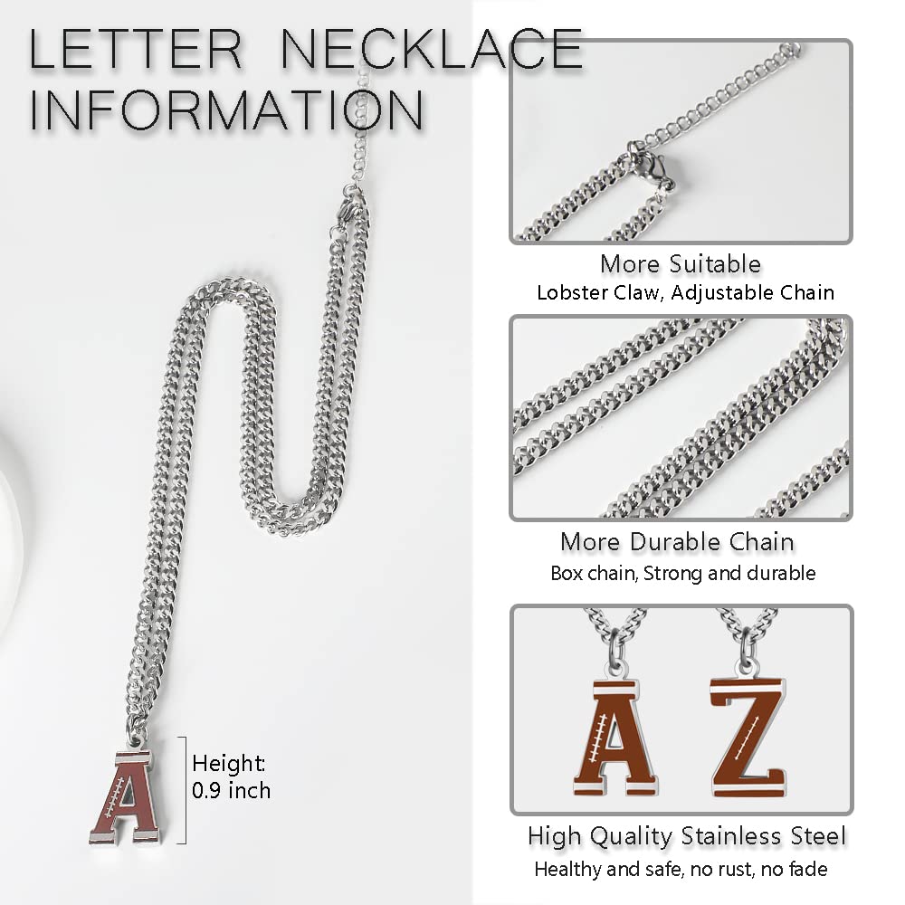 AIAINAGI Football Initial A-Z Letter Necklace for Men - Football Charm Pendant in Stainless Steel Silver Chain, 22inch Personali