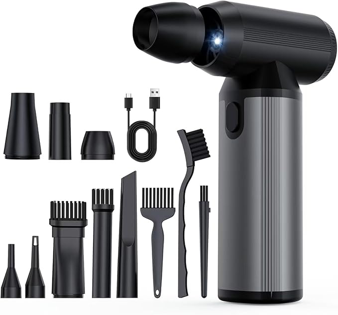 Compressed Air Duster - 300000RPM, Electric Air Blower Cordless Portable with LED Light 8000mAh Rechargeable Battery, 3-Gear Adjustable Dust Blower for Keyboard, Computer, Car, Home Cleaning