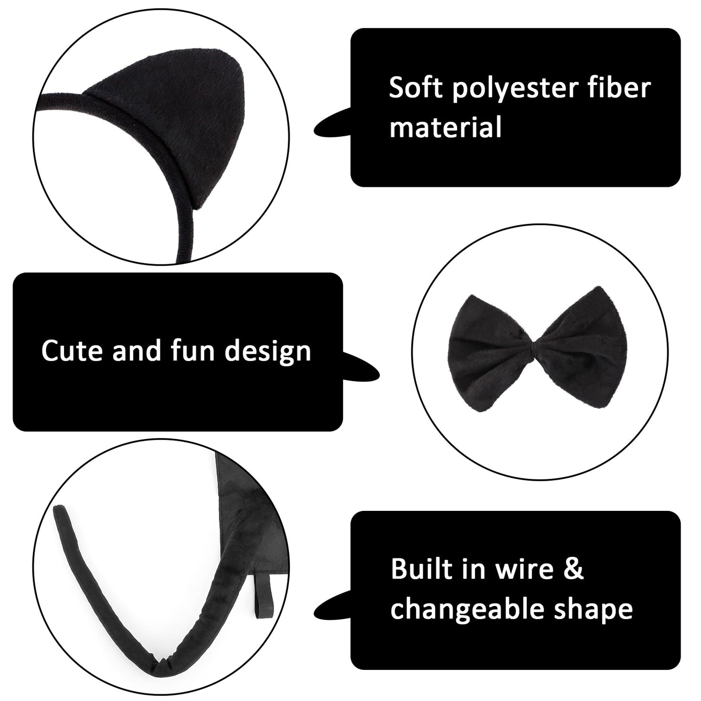 Canitor Black Cat Costume Set Cat Ears Headband Tail Bow Tie for Adults Halloween Christmas Festival Theme Party Animal Cosplay