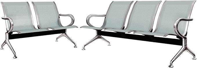 Kinsuite 5 Seat Waiting Room Chairs - Airport Reception Chairs with Arms Metal Reception Bench Seating Lobby Chairs for Business Office Hospital Bank Airport Market, Silver
