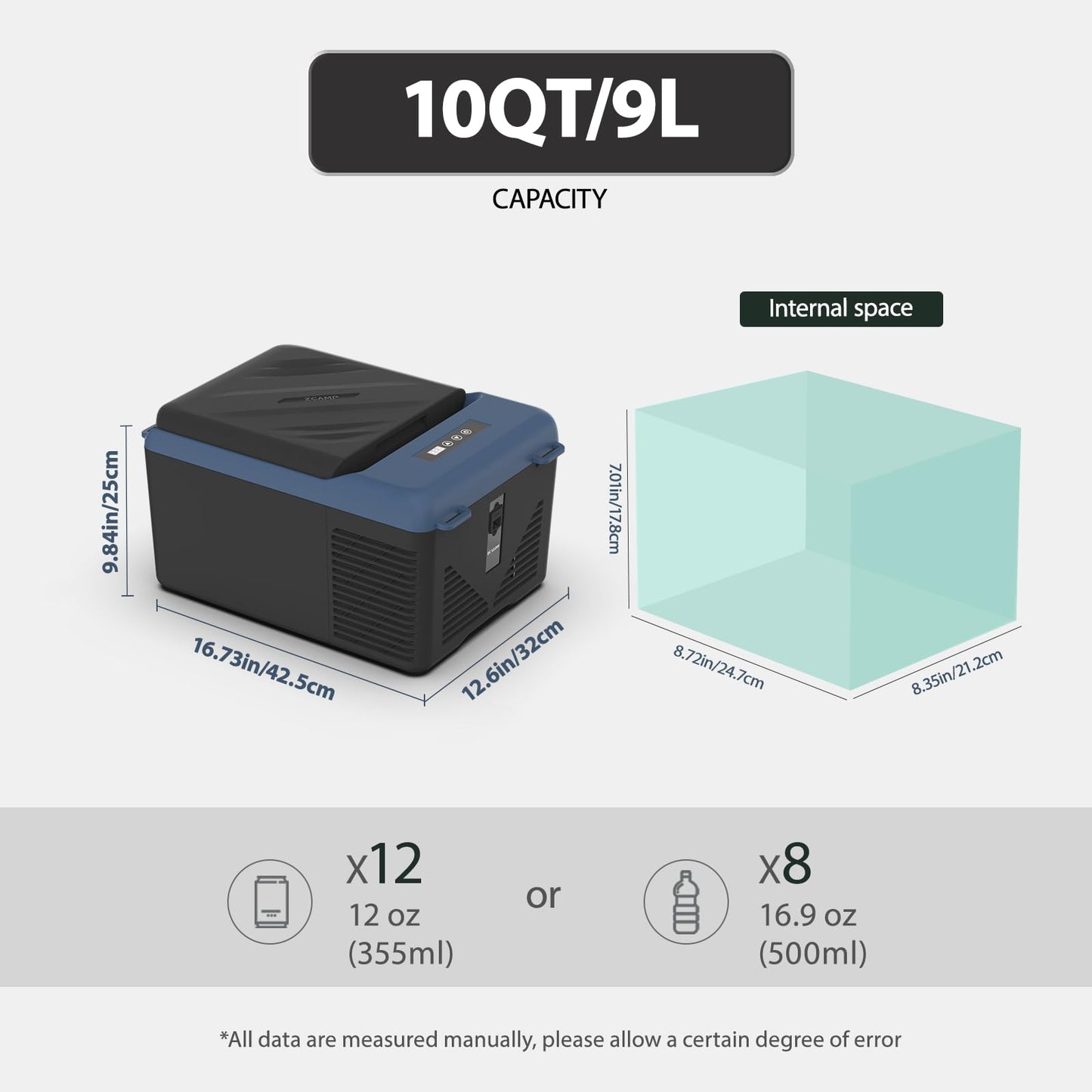 zcamp KI9 12 Volt Refrigerator,Mini Portable Freezer,10 Quart Car Cooler,12V Car Fridge,12/24V DC 100-240V AC for Camping, Travel, Truck, RV, Boat -4℉~68℉