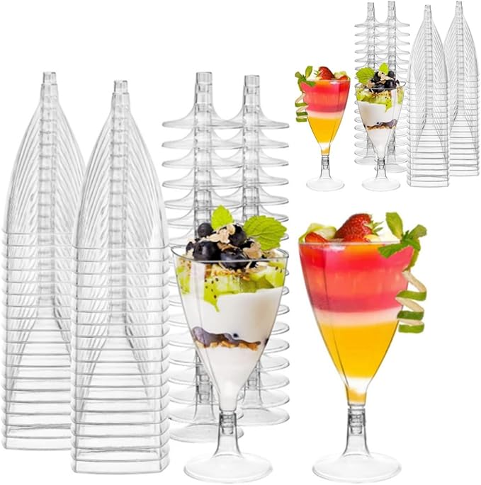 APACALI 100PCS Plastic Wine Glasses 7oz Disposable Champagne Glasses With Stem, Clear Cocktail Glasses Disposable Wine Mou...