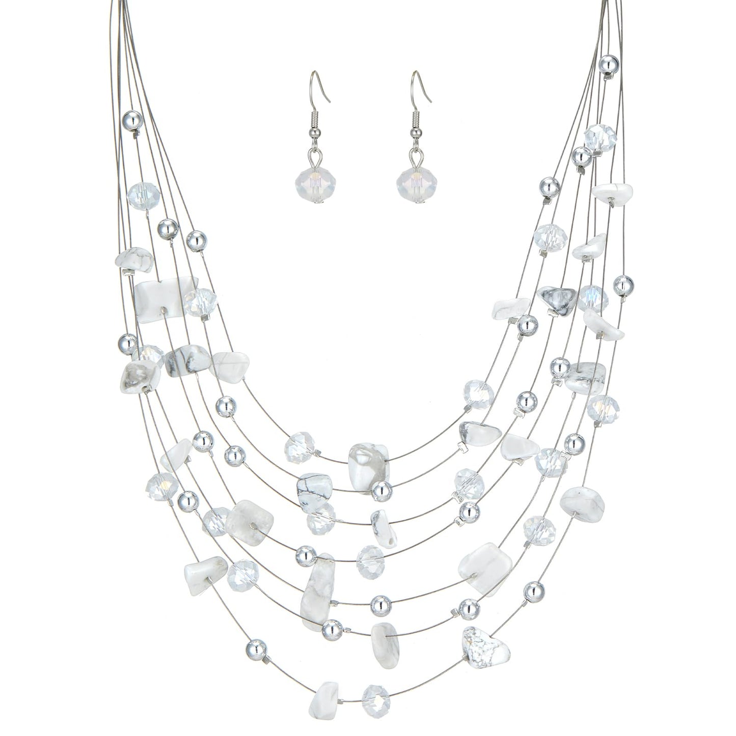 Errally Boho Layered Crystal Beaded Necklaces for Women Natural Stone Multi-Strand Statement Necklace Fashion Costume Jewelry Gi