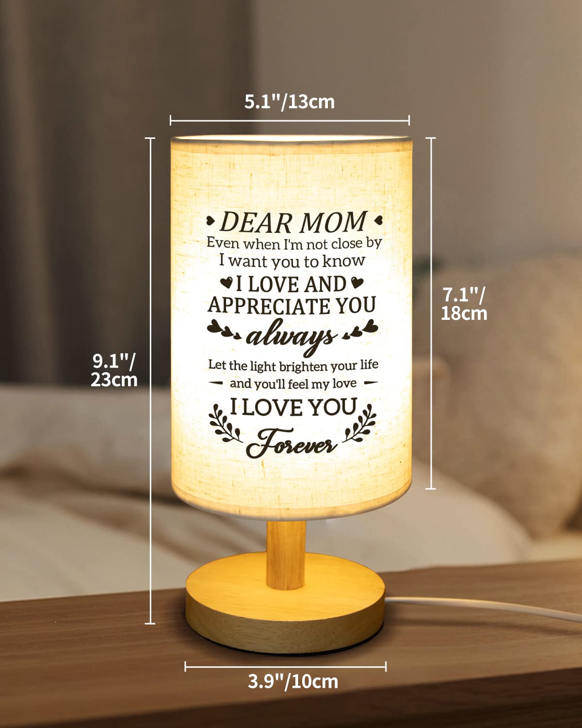 Calibron Gifts for Mom from Daughter Son, Mom Gifts for Birthday Fabric Lamp, Birthday Gifts for Mother Table Lamp with Wooden Stand