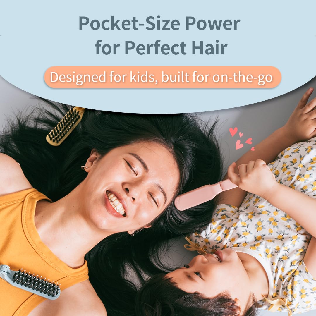 Uffy MiniPop Travel Hair Brush - Mini Folding Boar Bristles for Women, Men & Kids | Kid-Friendly Portable Purse Brush for Wet &