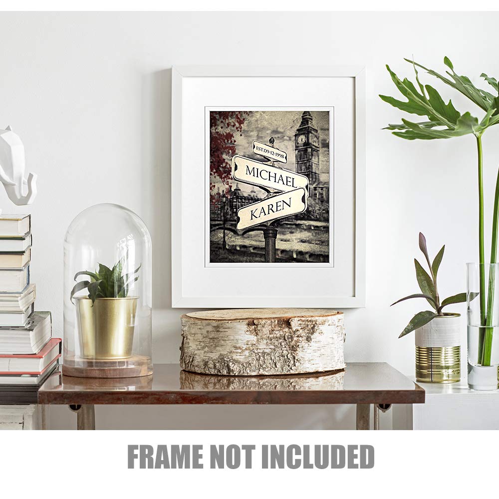 A&T ARTWORK Lovers Crossroads Personalized Photo Prints Gift,includes Names and the Date Unique Gift for the Wedding Anniversary.14x11 inches D-Mats UNFRAMED