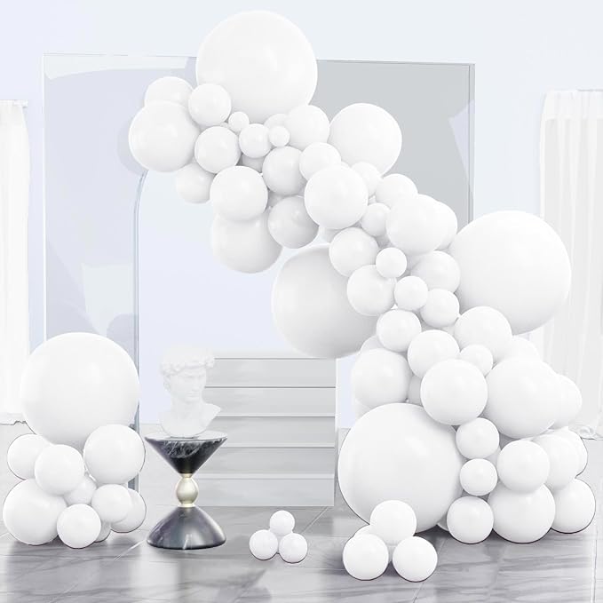 PartyWoo White Balloons 130pcs Different Sizes Pack of 18 12 10 5 Inch Matte White Latex Balloon Arch Kit Garland for Wedd...