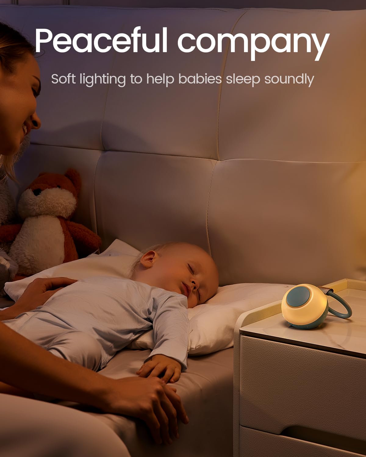 CHICWAY 2026 Mom's Choice Awards, Portable Sound Machine for Baby Adult, AI Cry Detection, 18 Soothing Sound, Bluetooth Rechargeable White Noise Machine for Home Office Travel, Nursery Light, Cyan