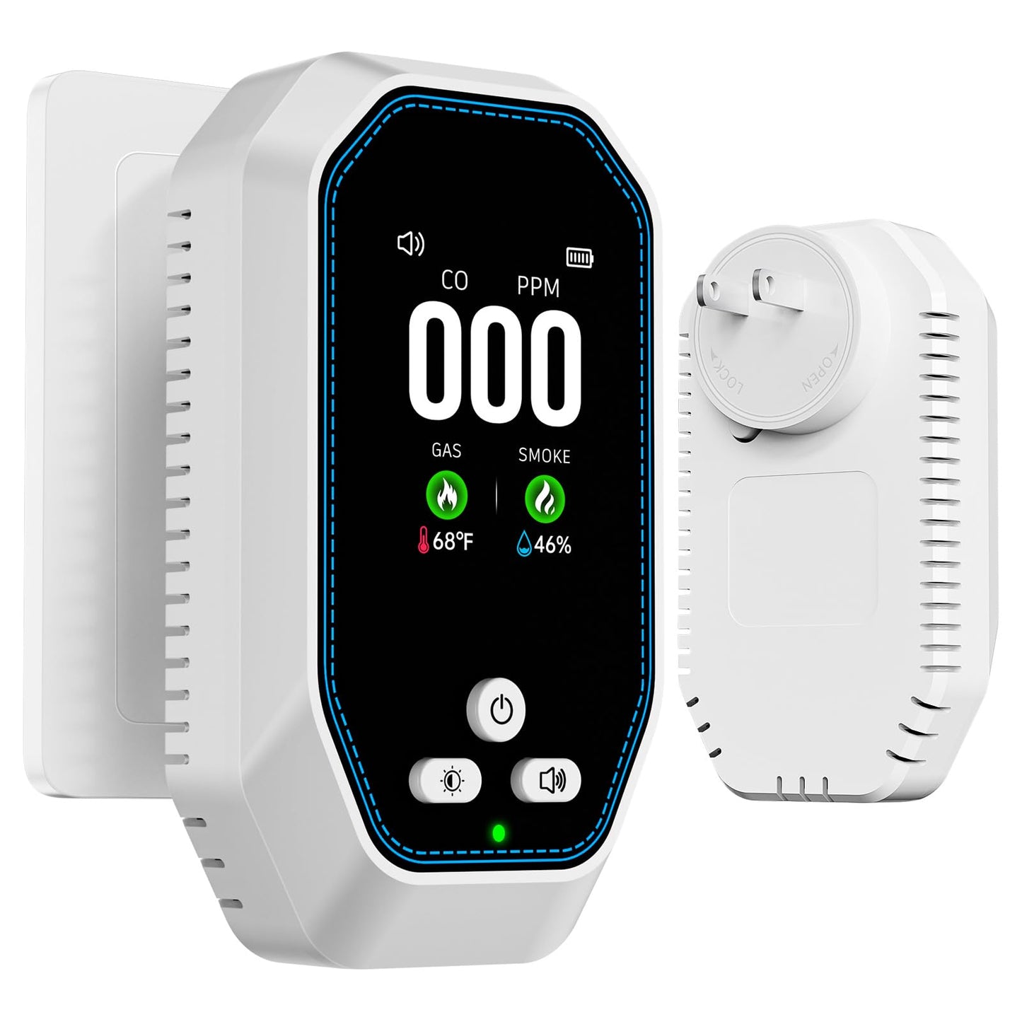 5-in-1 Carbon Monoxide Detectors Plug in, Natural Gas Leak & Smoke Alarm with Temp/Humidity, Battery Backup, CO Detector with LCD Display, Propane Gas Monitor for Home Hotel Travel Camping RV