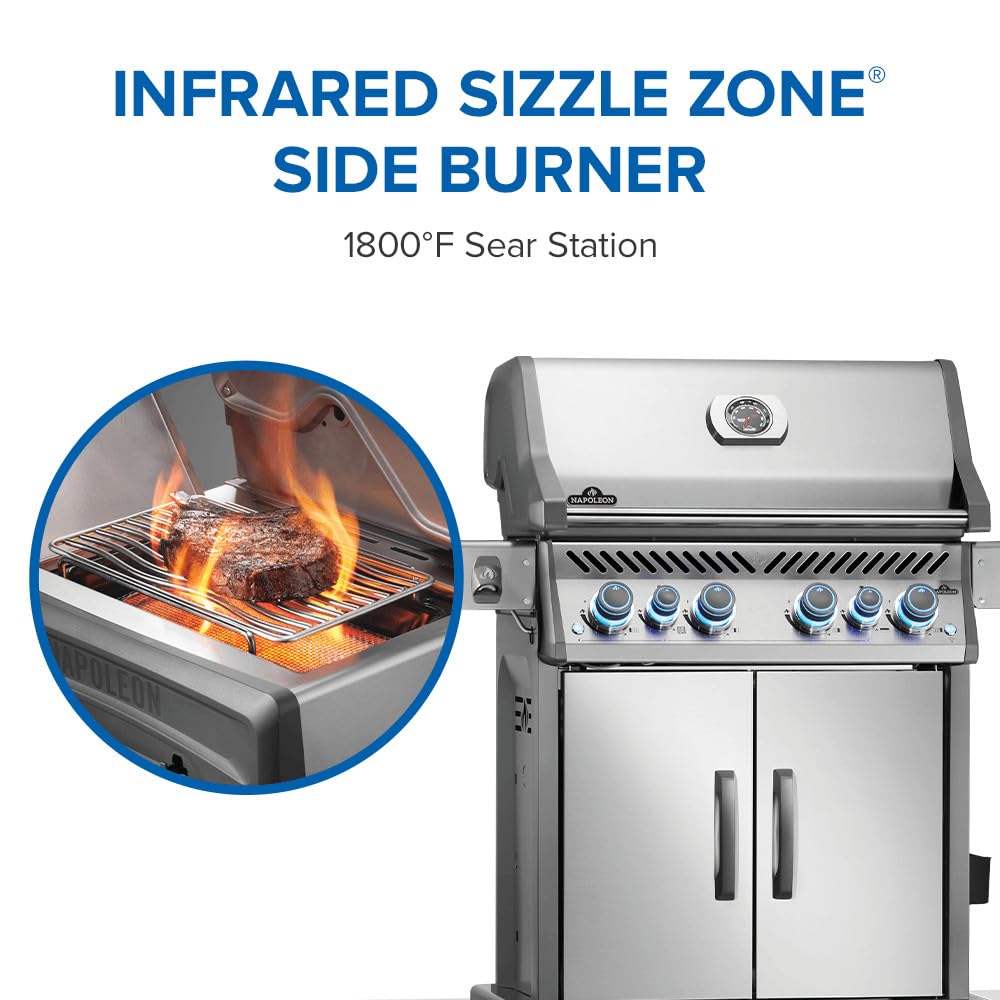 Napoleon Rogue PRO-S 525 Propane Gas Grill with Infrared Side and Rear Burners, Stainless Steel, Durable 6-Burner BBQ
