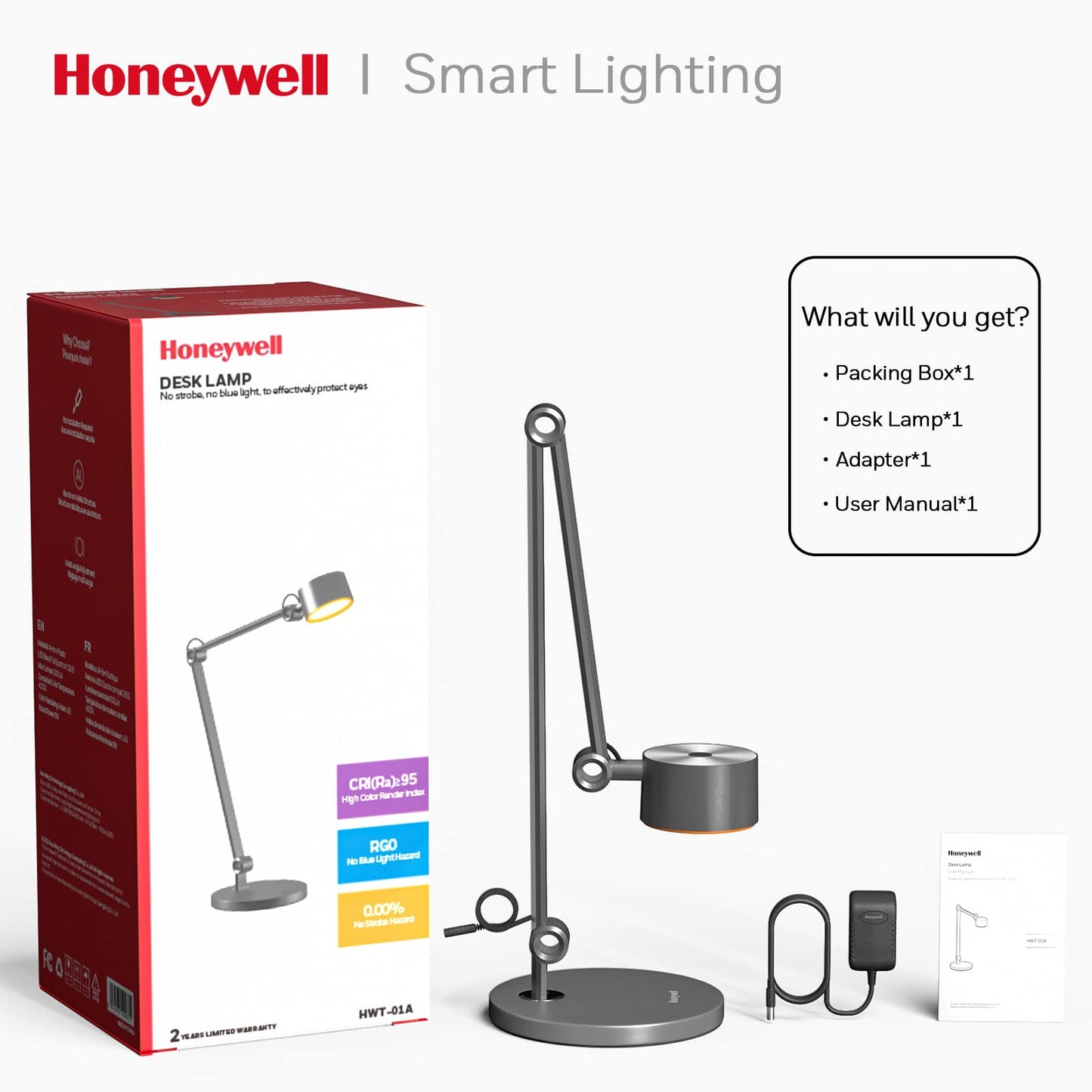 HONEYWELL LED Desk Lamp, 01A Sunturalux Desk Light for Home Office, 4000K Dimmable Eye Caring Natural Light Architect Lamp with Metal Swing Arm Lamp for Desk Craft Reading