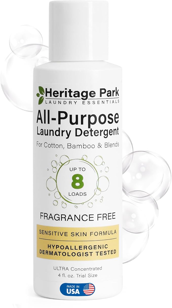 Heritage Park Luxury Laundry Detergent | Dermatologist Tested Plant based Natural & Enzyme Laundry Detergent | Sensitive Skin Friendly - Fragrance Free (4 fl oz Trial Size)