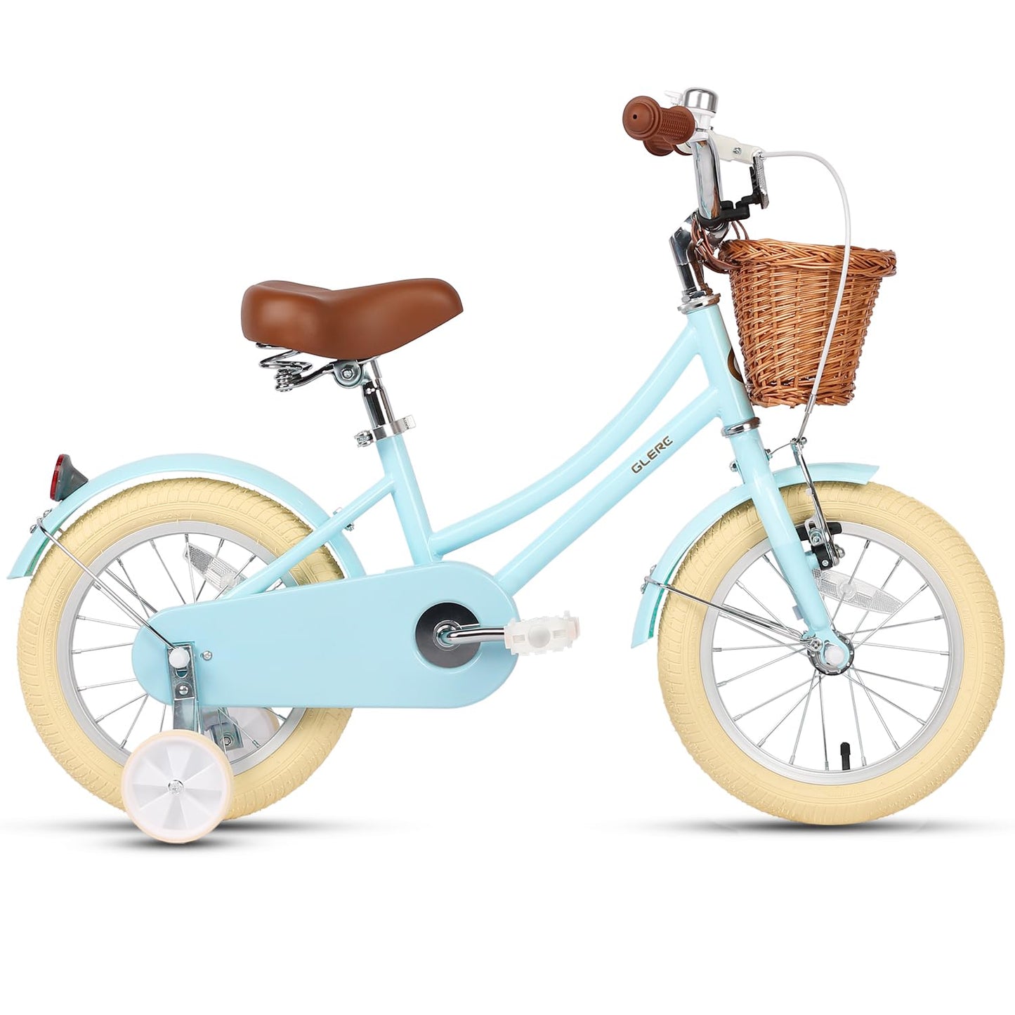 Glerc ‎Little Molly 12 Inch Kids Bike, Retro Cruiser Girls Bicycle for Children Ages 2-4 Years Old, Toddler Bike with Wicker Basket & Training Wheels, Blue
