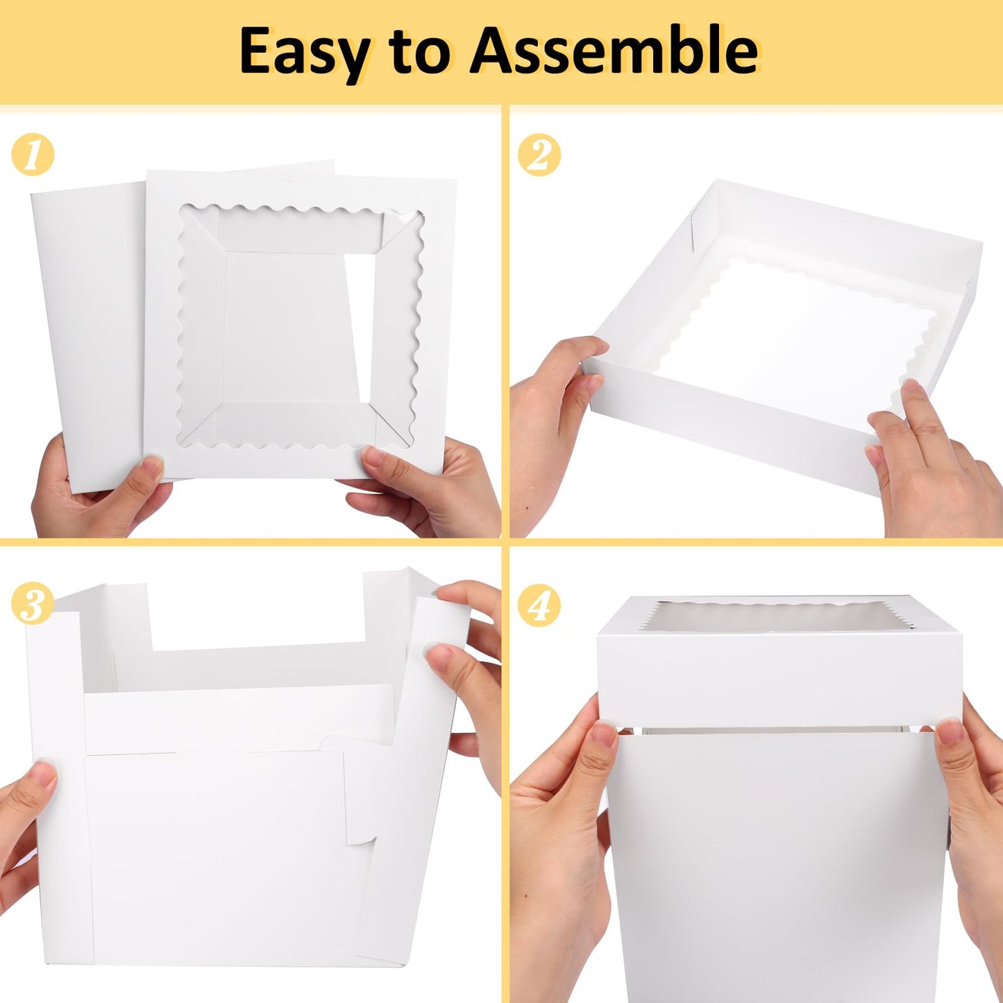 Moretoes 5 Pack Cake Boxes 8 Inch, Bakery Containers with Large Window, 8 Inch White Cake Carrier, Disposable Boxes for Halloween Birthday, Party, Cupcake Cookie Pie Pastry (8x8x8 Inches)