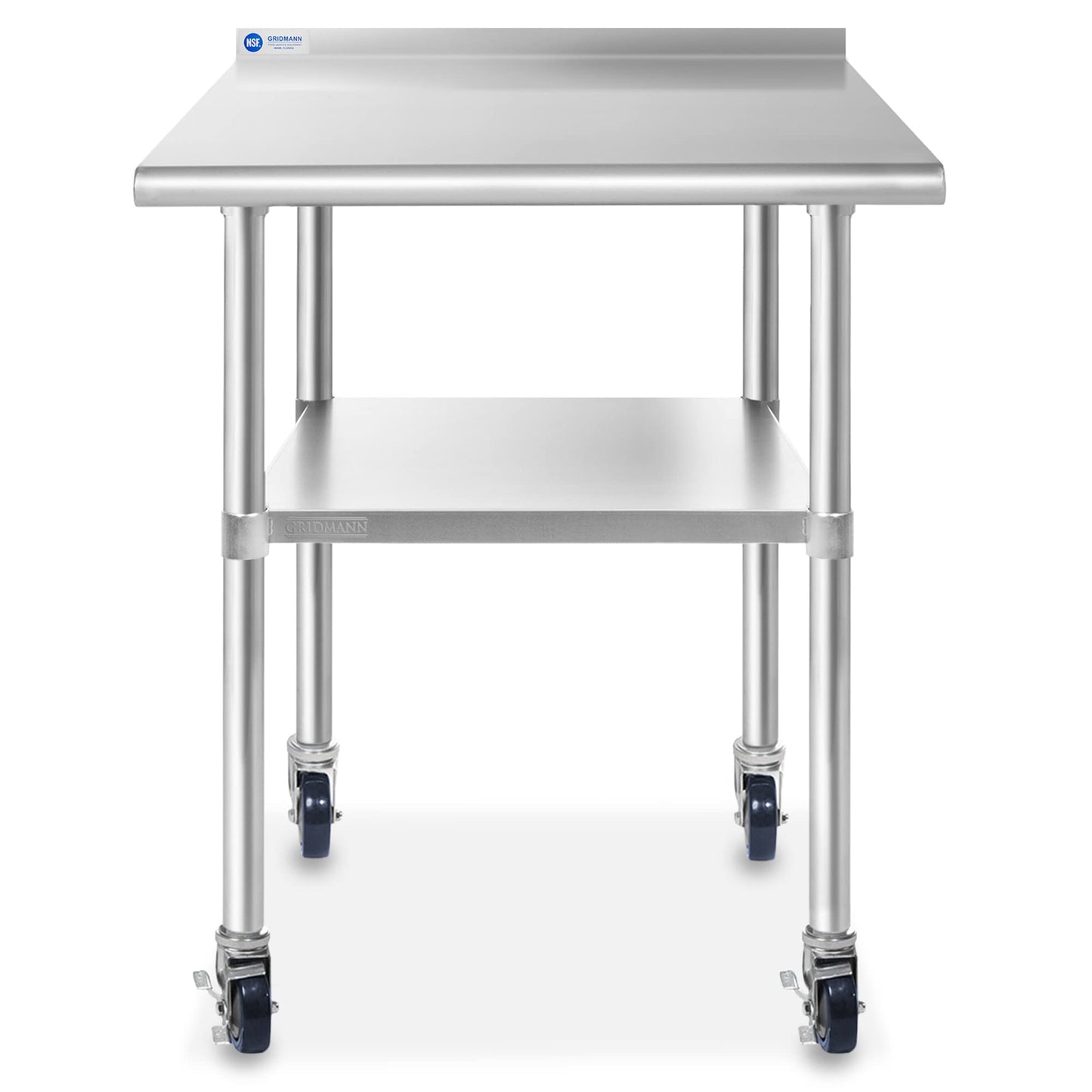 GRIDMANN Stainless Steel Table 36 in. x 24 in., NSF Commercial Kitchen Prep & Work Table w/Backsplash and Wheels