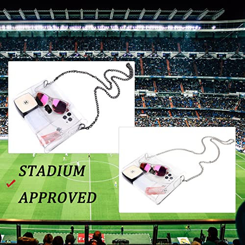 JOMPARO Clear Purses for Women Stadium Events Clear Crossbody Bag with Metal Chain