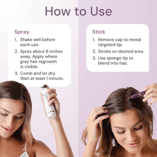 Style Edit Root Concealer Spray and Cover Up Stick for Gray Hair, Medium Brown Color
