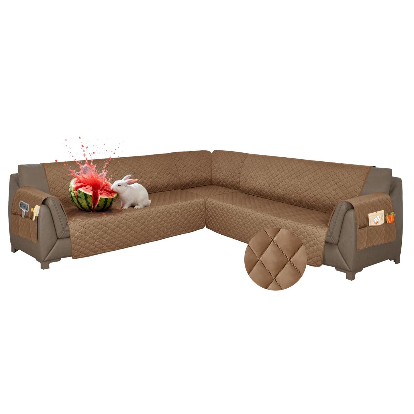 ROFASVCO Waterproof Sectional Couch Covers L Shape Sectional Sofa Covers for Pets Washable Non-Slip 6PCS U Shaped Sofa Slipcovers Dog Couch Cover Corner Furniture Protector (XX-Large, Dark Coffee)