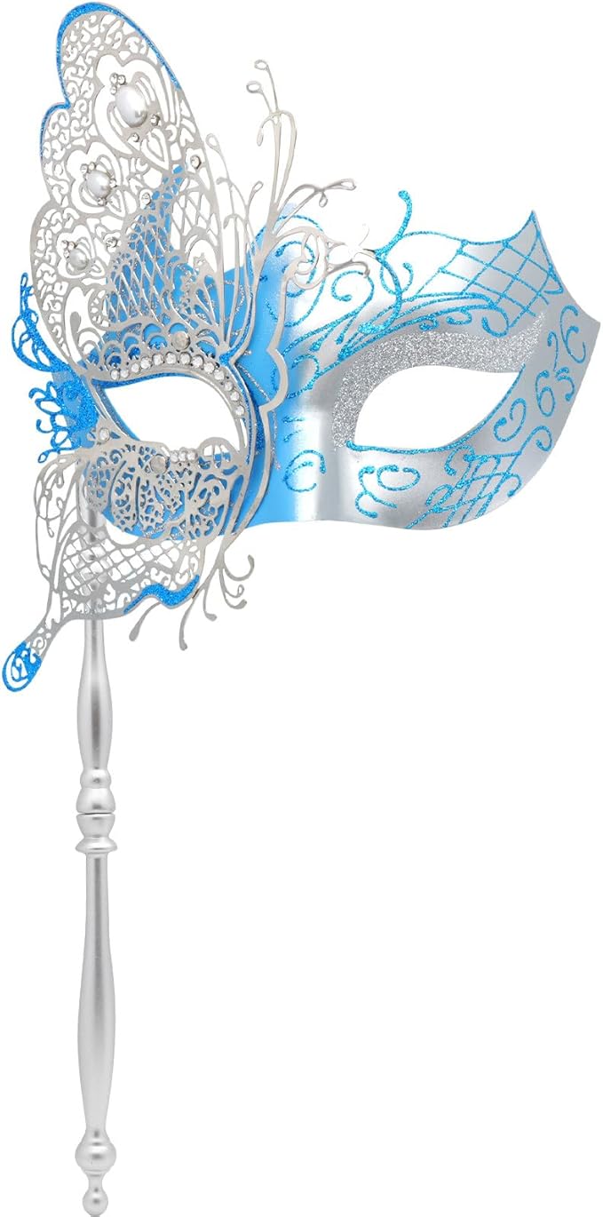Coddsmz Masquerade Mask with Stick Mysterious Venetian Mask Butterfly Mask Women Halloween Party Prom Ball Mask